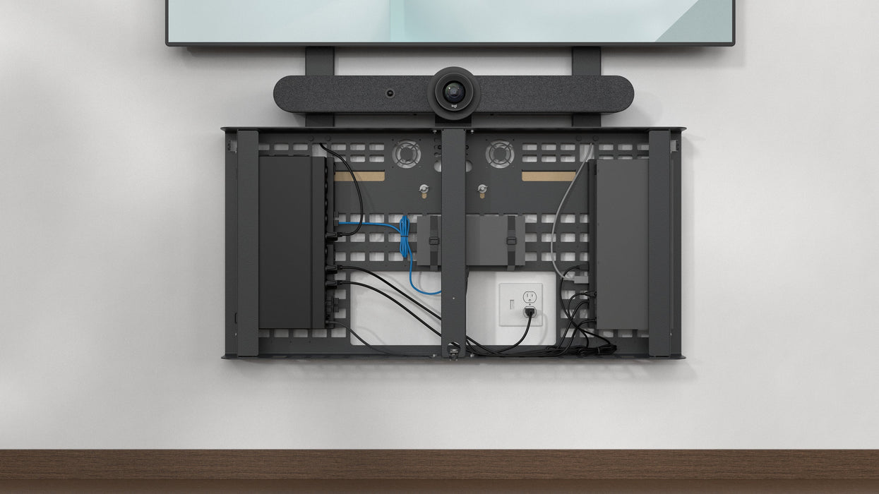 Heckler H735 AV Credenza 4U | Lockable, Fabric-Wrapped Video Conferencing Storage