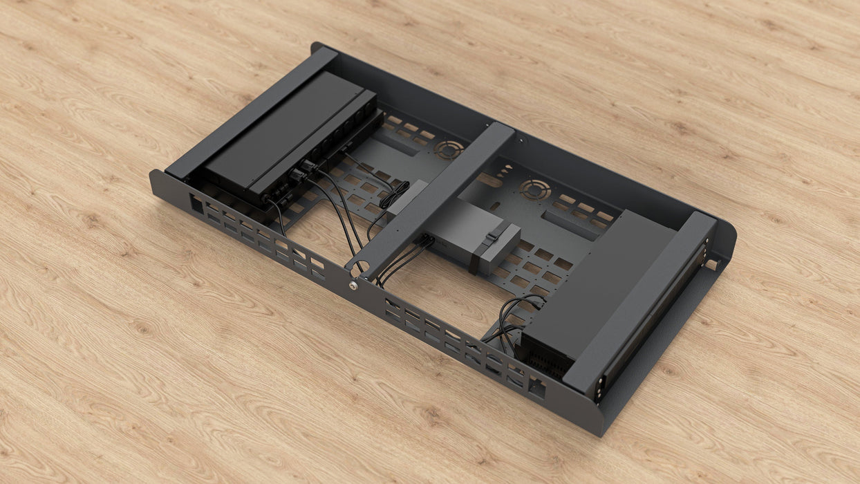 Heckler H735 AV Credenza 4U | Lockable, Fabric-Wrapped Video Conferencing Storage