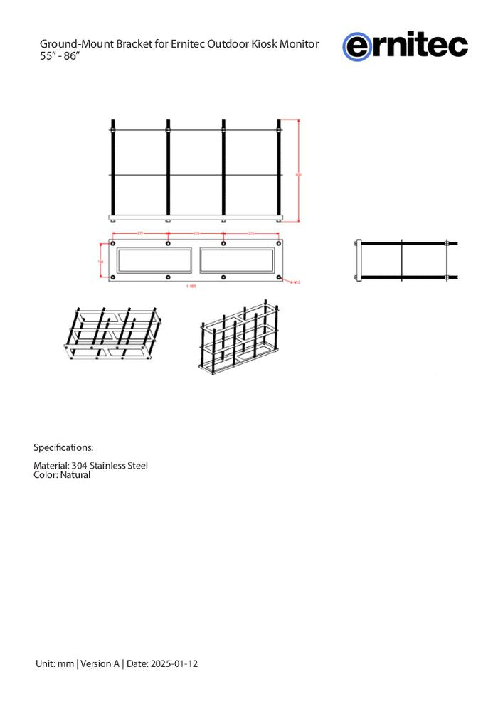 Ernitec Ground Mount Bracket for Outdoor Kiosks 55"-86"