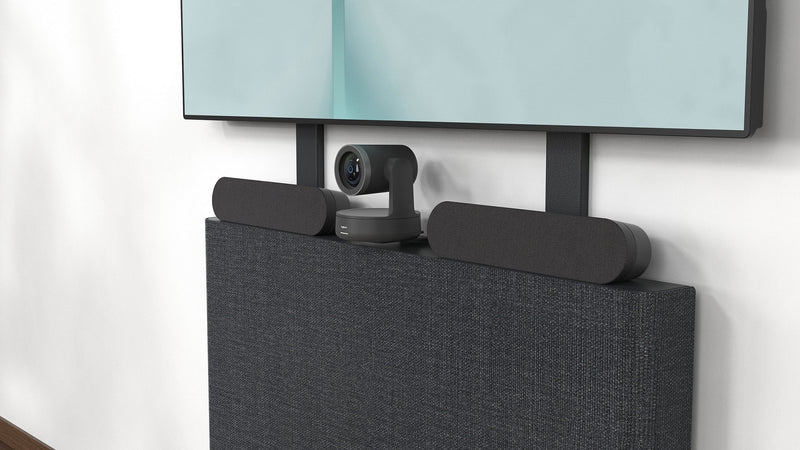 Heckler H735 AV Credenza 4U | Lockable, Fabric-Wrapped Video Conferencing Storage