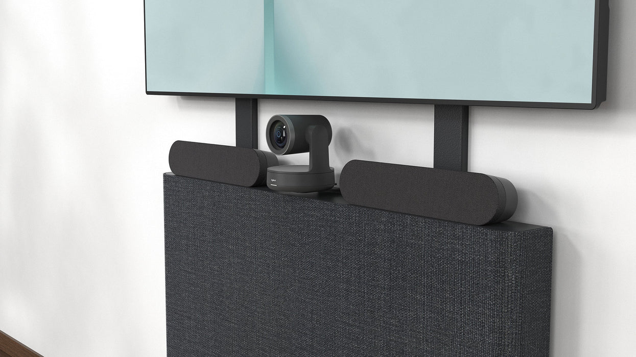 Heckler H735 AV Credenza 4U | Lockable, Fabric-Wrapped Video Conferencing Storage