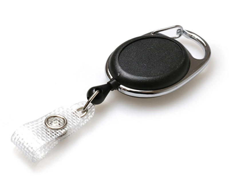 Black (Solid) Carabiner Card Reels with Recess & Reinforced ID Straps - Pack of 50