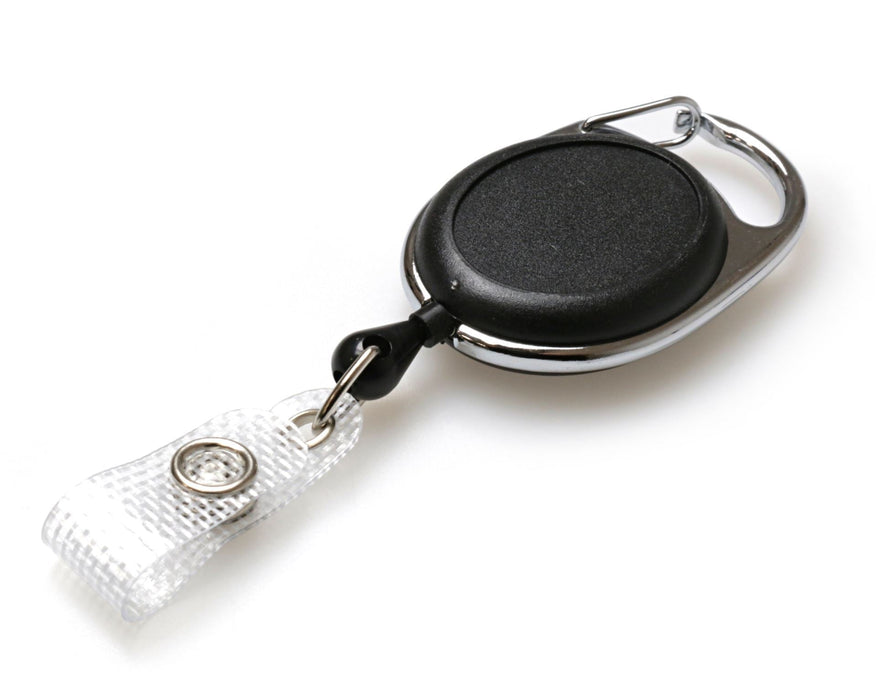 Black (Solid) Carabiner Card Reels with Recess & Reinforced ID Straps - Pack of 50