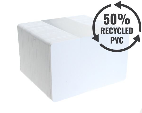 Dyestar C-A7-WHREC: 760 Micron White 50% Recycled PVC Cards (Pack of 100)