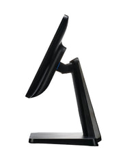 Black  Landi c20 lite electronic device on a stand against a black background
