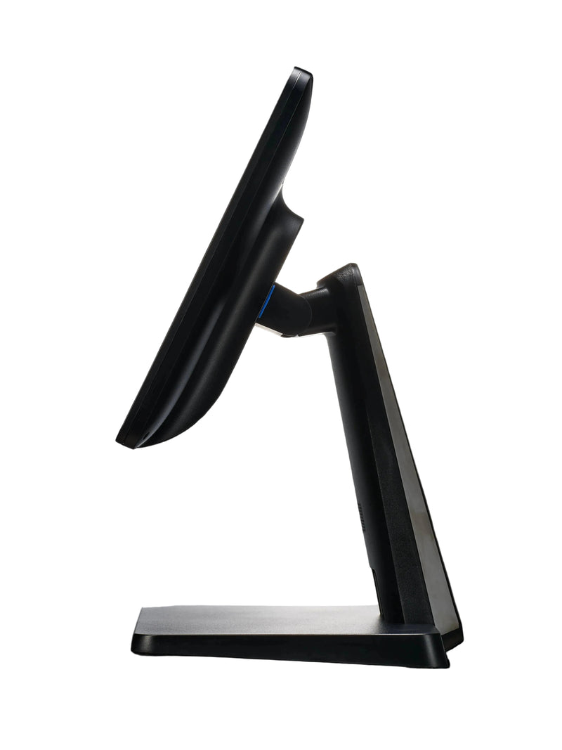 Black  Landi c20 lite electronic device on a stand against a black background