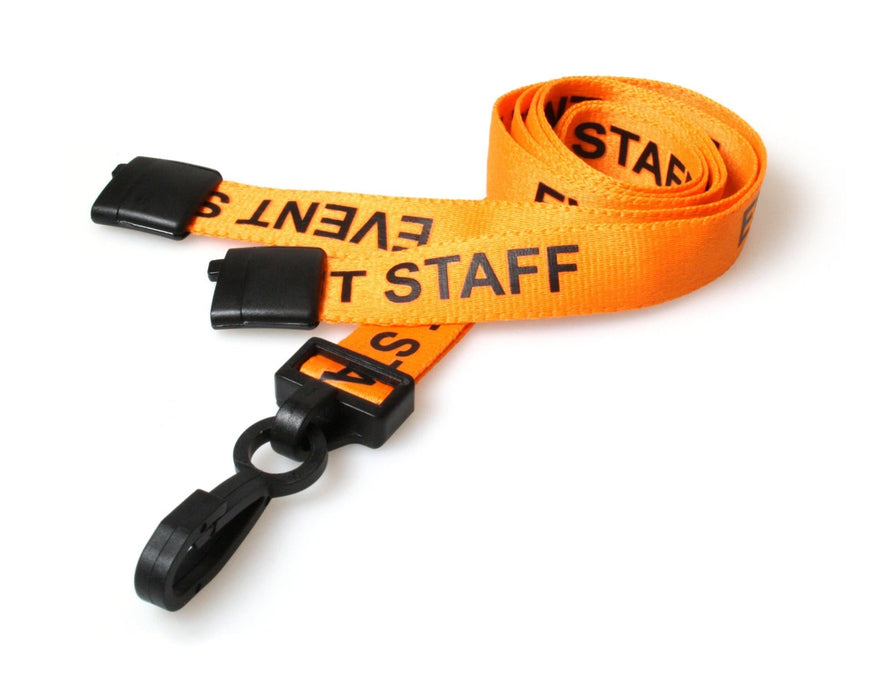 15mm Recycled Role-Printed Lanyards with Plastic J Clip – Visitor, Staff, Student, Governor, Event Staff, Volunteer, Temporary, First Aid, Contractor, VIP, Security, Rainbow & NHS (Pack of 100)