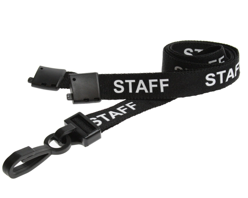 15mm Recycled Role-Printed Lanyards with Plastic J Clip – Visitor, Staff, Student, Governor, Event Staff, Volunteer, Temporary, First Aid, Contractor, VIP, Security, Rainbow & NHS (Pack of 100)