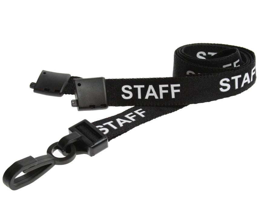 15mm Recycled Role-Printed Lanyards with Plastic J Clip – Visitor, Staff, Student, Governor, Event Staff, Volunteer, Temporary, First Aid, Contractor, VIP, Security, Rainbow & NHS (Pack of 100)