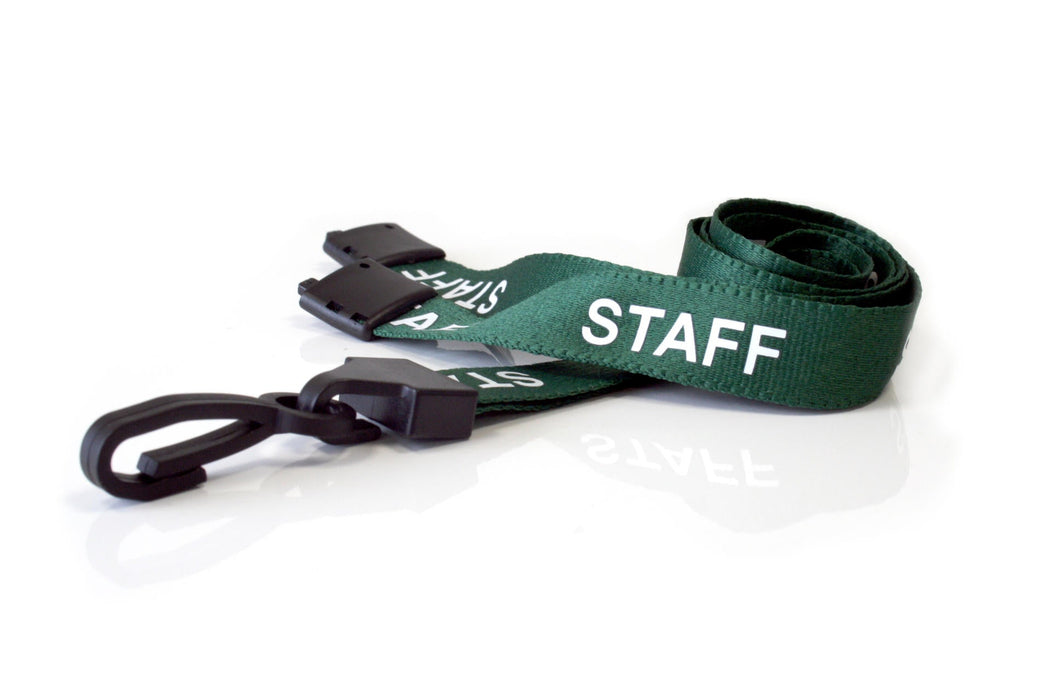 15mm Recycled Role-Printed Lanyards with Plastic J Clip – Visitor, Staff, Student, Governor, Event Staff, Volunteer, Temporary, First Aid, Contractor, VIP, Security, Rainbow & NHS (Pack of 100)