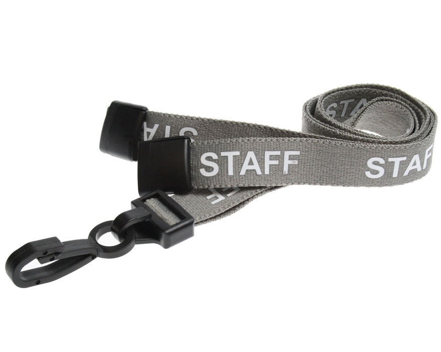 15mm Recycled Role-Printed Lanyards with Plastic J Clip – Visitor, Staff, Student, Governor, Event Staff, Volunteer, Temporary, First Aid, Contractor, VIP, Security, Rainbow & NHS (Pack of 100)