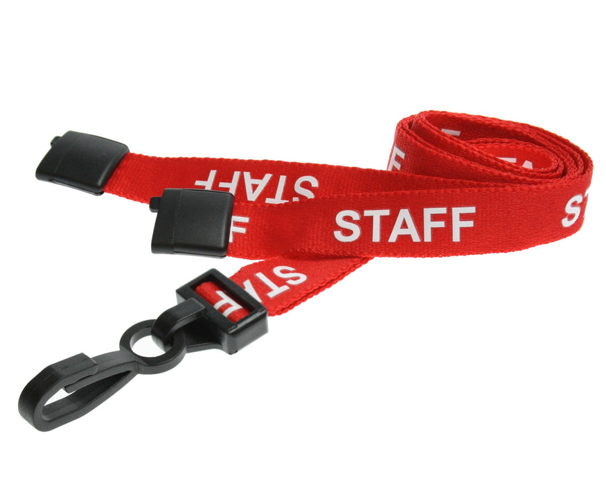 15mm Recycled Role-Printed Lanyards with Plastic J Clip – Visitor, Staff, Student, Governor, Event Staff, Volunteer, Temporary, First Aid, Contractor, VIP, Security, Rainbow & NHS (Pack of 100)