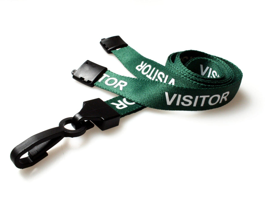 15mm Recycled Role-Printed Lanyards with Plastic J Clip – Visitor, Staff, Student, Governor, Event Staff, Volunteer, Temporary, First Aid, Contractor, VIP, Security, Rainbow & NHS (Pack of 100)