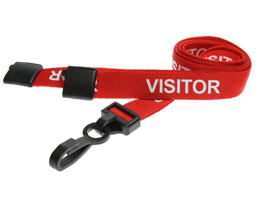 15mm Recycled Role-Printed Lanyards with Plastic J Clip – Visitor, Staff, Student, Governor, Event Staff, Volunteer, Temporary, First Aid, Contractor, VIP, Security, Rainbow & NHS (Pack of 100)