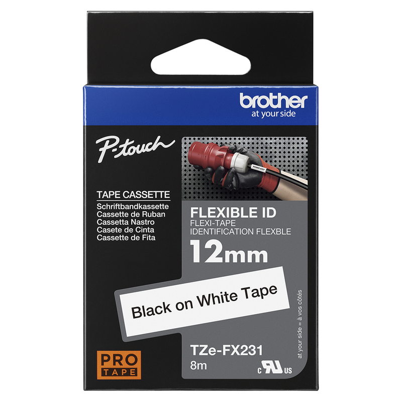 Brother TZe-FX231 Flexible-ID Labelling Tape (12 mm, Black on White)