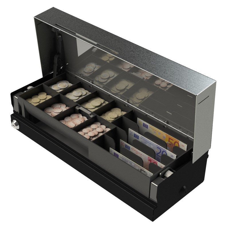 APG ECD460 Flip Lid Cash Drawer: High-Capacity Top-Opening POS Till (460mm)