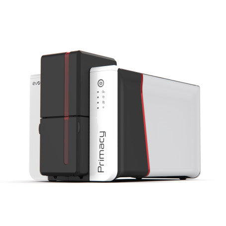 Evolis Primacy 2 Card Printer | High-Performance Desktop ID Solution side view showcasing modern design and build.
