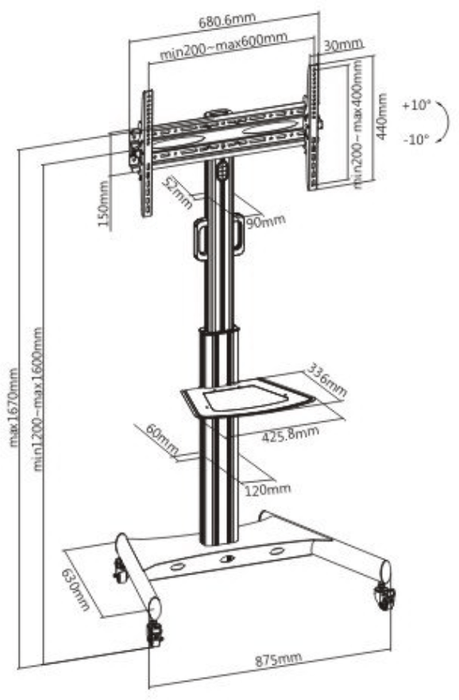 Vivolink Mobile stand up to VESA 600x400 - Pos-Hardware Ltd